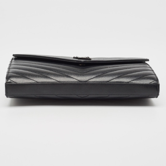 Saint Laurent Black Matelasse Leather Monogram Envelope Wallet On Chain - Picture 6 of 8